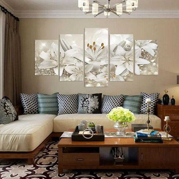 New Flowers Wall Art Floral Canvas 5 Pictures Elegant Blossom Wall Decor Modern Flower Bedroom Living Room Wall Decoration Vintage Canvas Prints Flower Canvas Wall Hangings