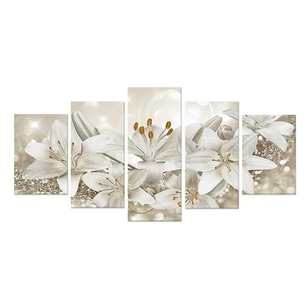 New Flowers Wall Art Floral Canvas 5 Pictures Elegant Blossom Wall Decor Modern Flower Bedroom Living Room Wall Decoration Vintage Canvas Prints Flower Canvas Wall Hangings