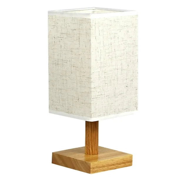Table Lamp 3 Way Dimmable Nightstand Lamp with Round Flaxen Fabric Shade Solid Wood LED Bulb Lamp for Bedroom for Office Bedroom Dorm Bedside Lamps