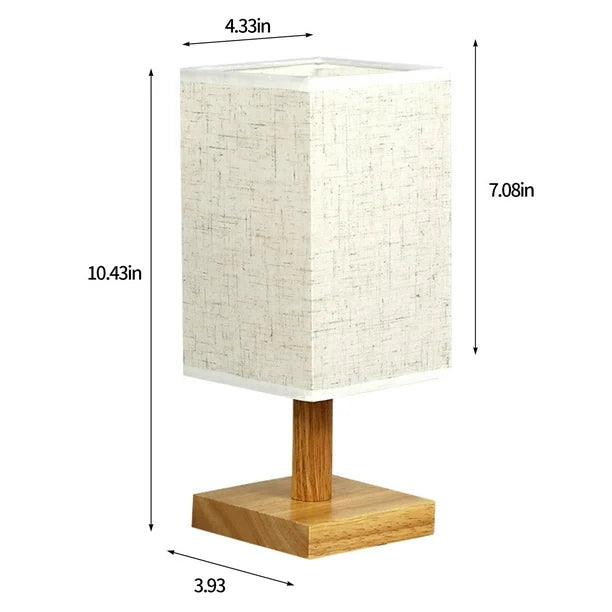 Table Lamp 3 Way Dimmable Nightstand Lamp with Round Flaxen Fabric Shade Solid Wood LED Bulb Lamp for Bedroom for Office Bedroom Dorm Bedside Lamps
