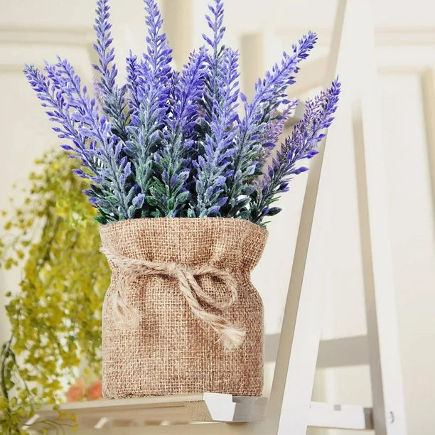 Artificial Plants Indoor Fake Plants Artificial Lavender Plant In Pots Mini Potted Flowers Plant In Cloth Lavender for Home Decor Party Wedding Garden Table Office Patio Decor