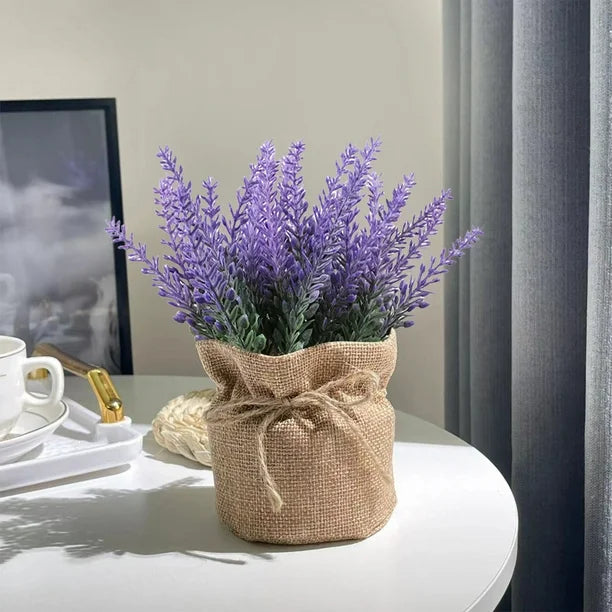 Artificial Plants Indoor Fake Plants Artificial Lavender Plant In Pots Mini Potted Flowers Plant In Cloth Lavender for Home Decor Party Wedding Garden Table Office Patio Decor