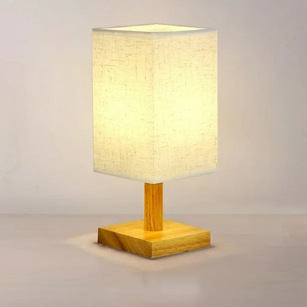 Table Lamp 3 Way Dimmable Nightstand Lamp with Round Flaxen Fabric Shade Solid Wood LED Bulb Lamp for Bedroom for Office Bedroom Dorm Bedside Lamps
